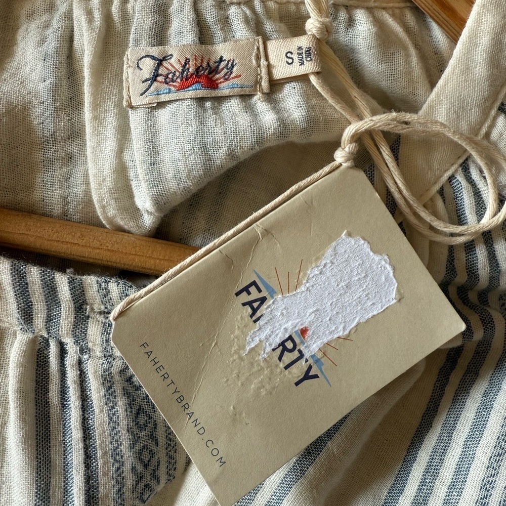 FAHERTY Boho Minimalist Oversized Carmel Dream Stripe Gauze Midi Dress Sz S NWT - Picture 13 of 14